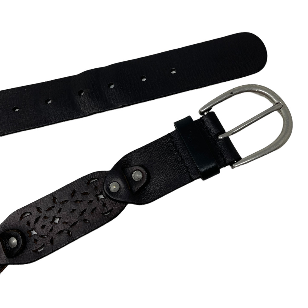 Grunge Cut Out Dark Brown Leather Belt M Edgy Retro Jeans Hip Casual Studded - Picture 3 of 4